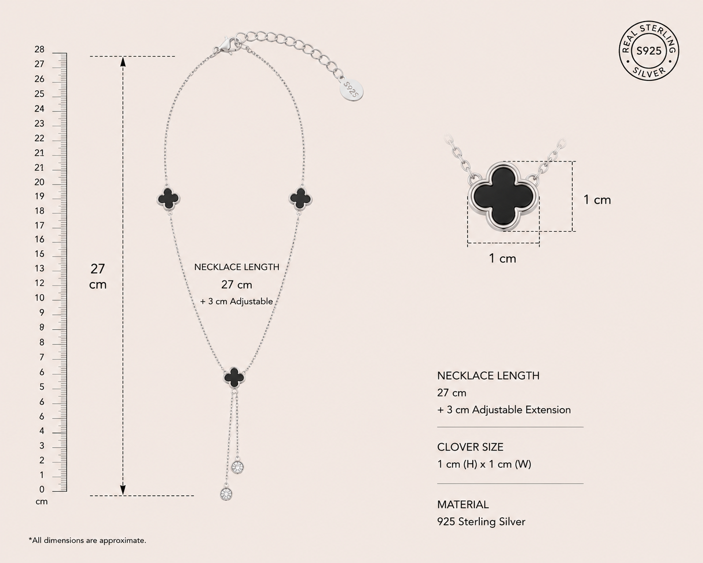 Origo Clover Lariat Necklace | 925 Sterling Silver Station Necklace for Women