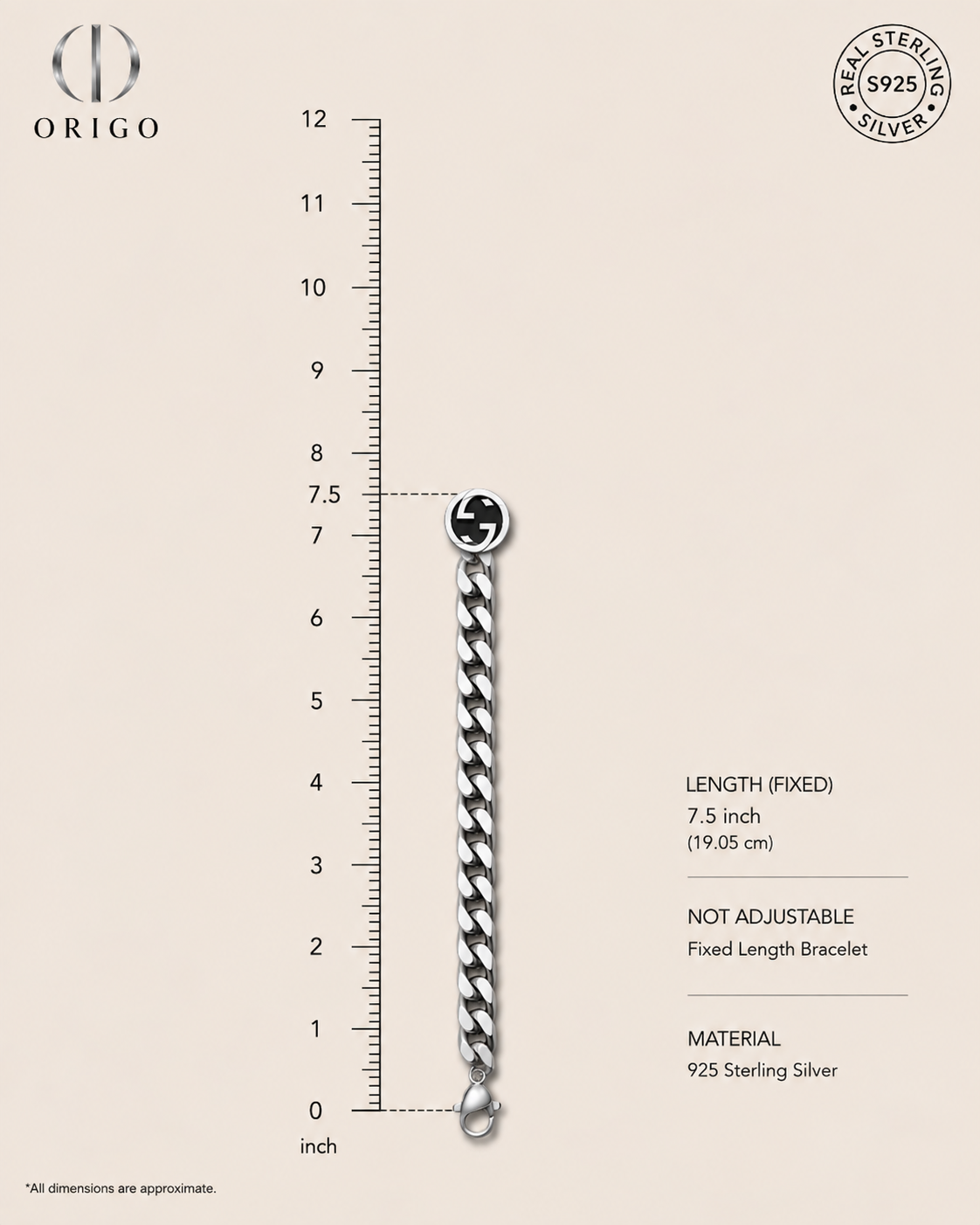 Origo G-Crest | 925 Sterling Silver Curb Bracelet for Men
