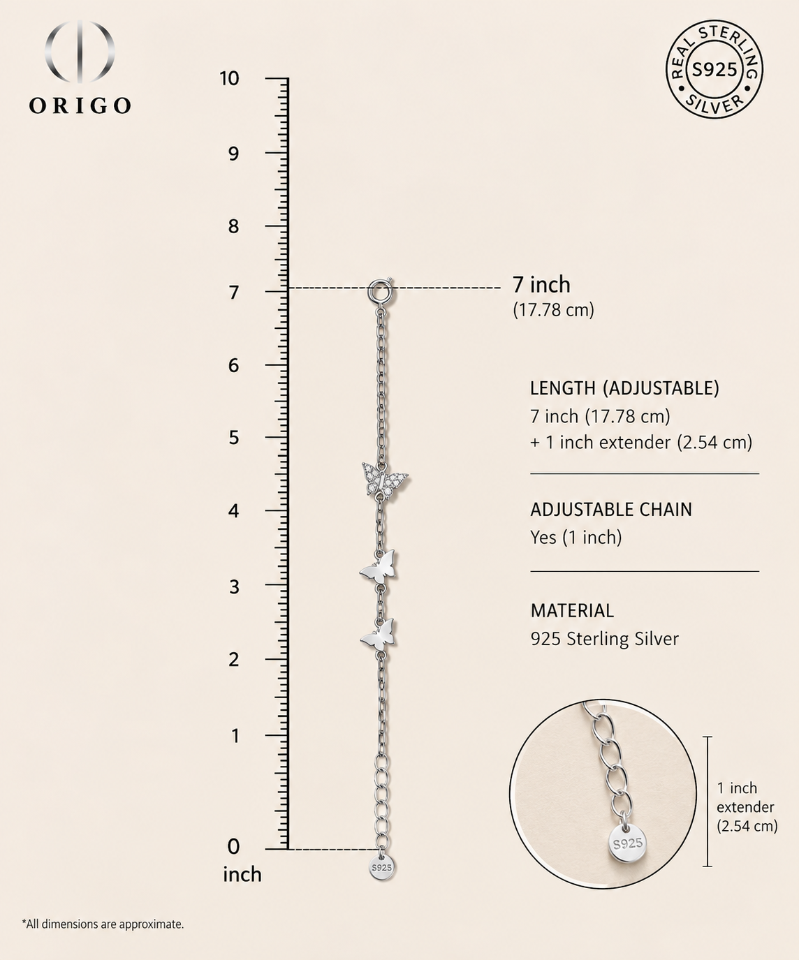 Origo Butterfly Link Bracelet | 925 Sterling Silver Butterfly Bracelet for Women