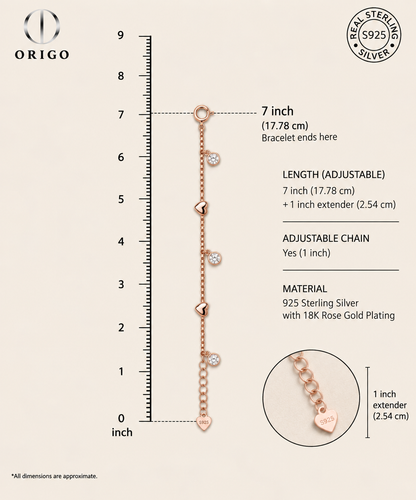 Origo Heart & Diamond Bracelet | 925 Sterling Silver Charm Bracelet for Women