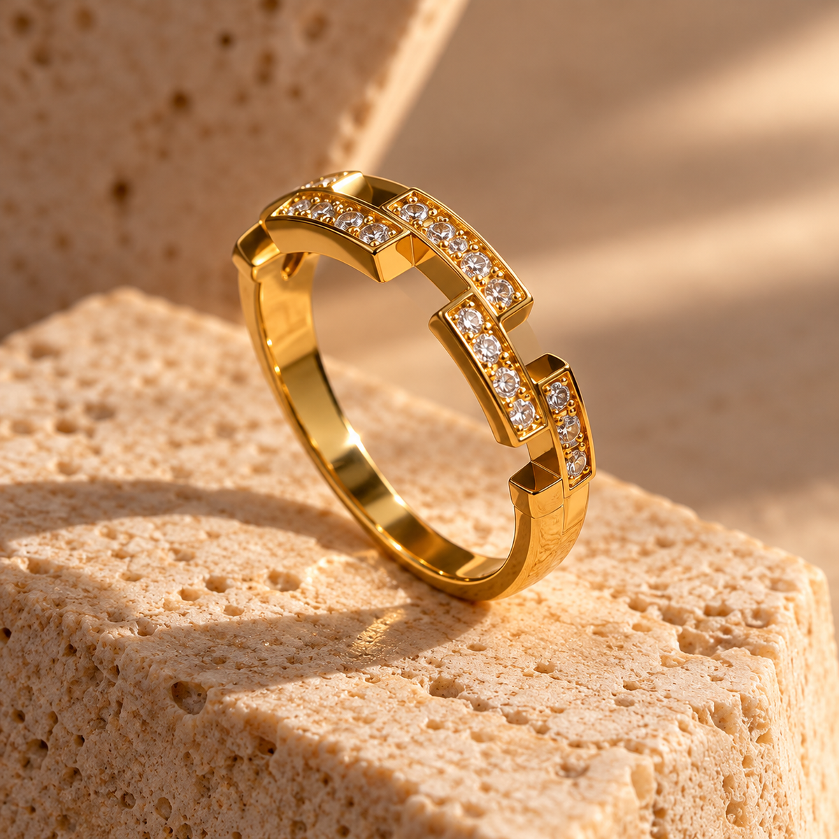 Origo Geometric Gold Crystal Ring for Women