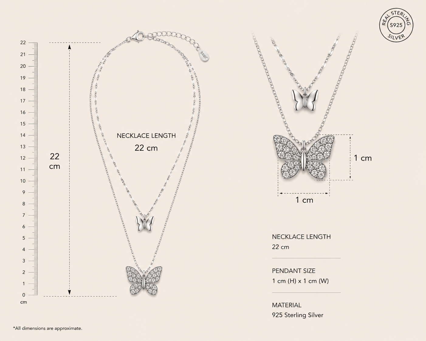 Origo Butterfly Necklace | Double Layer 925 Sterling Silver For Women