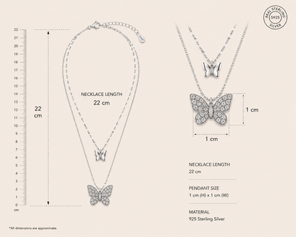 Origo Butterfly Necklace | Double Layer 925 Sterling Silver For Women