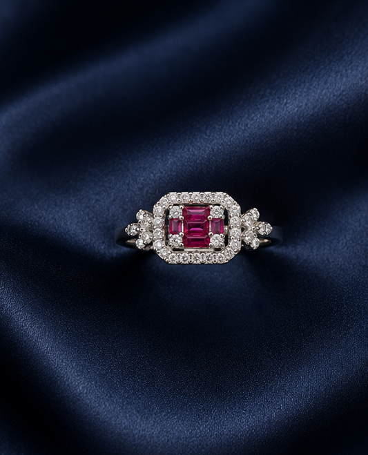 Origo Pink Gemstone Ring | 925 Sterling Silver Halo Ring for Women