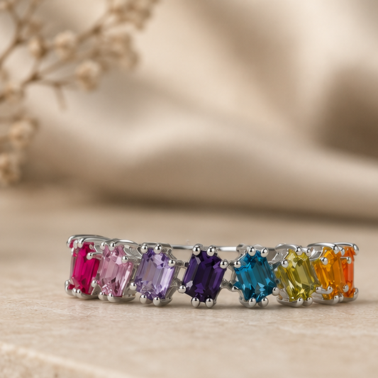 Origo Rainbow Eternity Ring | 925 Sterling Silver Multicolor CZ Ring for Women