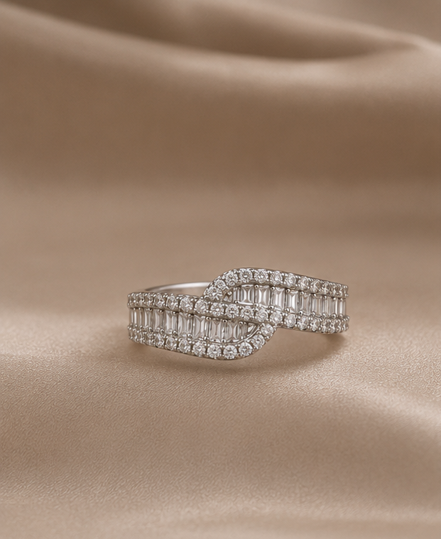 Origo Criss Cross Ring | 925 Sterling Silver CZ Ring for Women