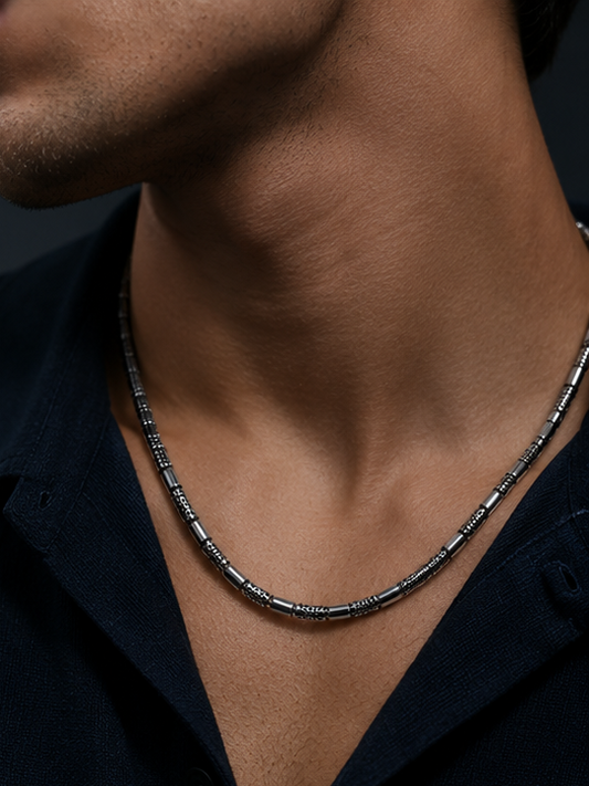 Origo Noir Beaded Chain | 925 Sterling Silver Men's Chain Necklace